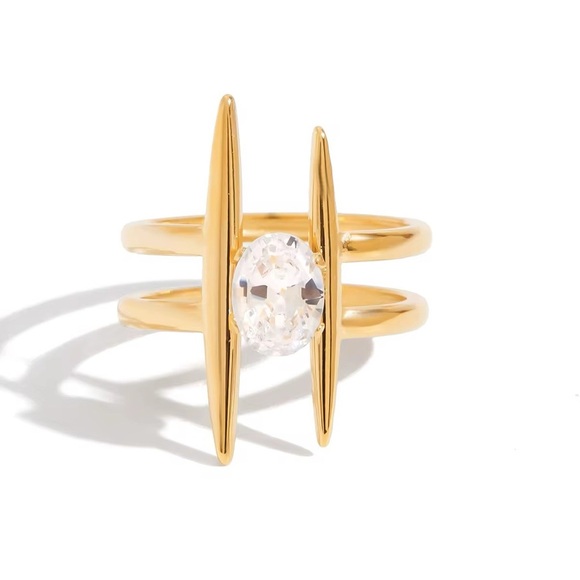 18K Gold Plated Adjustable Cubic Zirconia Ring - Picture 1 of 6